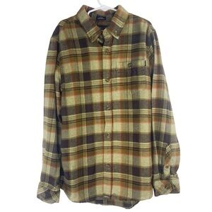 O’NEILL Boys Kids Brown and Orange Accent Plaid Pattern Flannel Button Up Size M